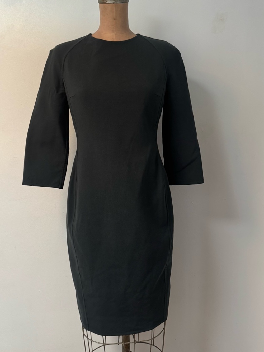 CHALAYAN dark green WOOL Sheath Dress with Three-Quarter Sleeves size L